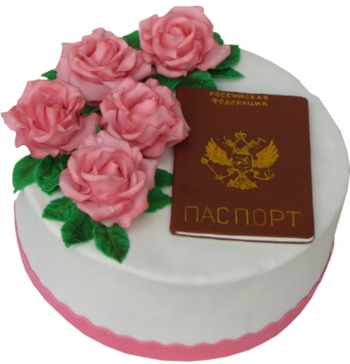 Торт с паспортом и цветами